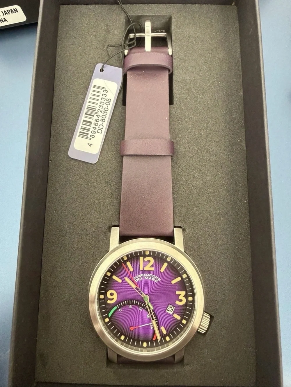 Men's Purple Leather Strap Watch